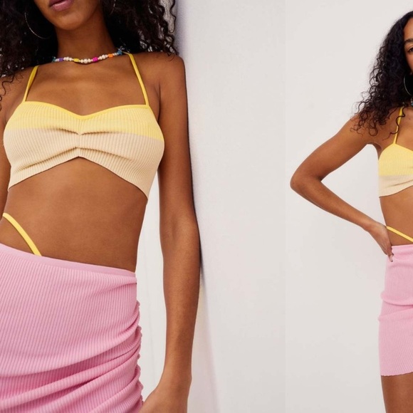 NWT For Love and Lemons Keisha Set NEW skirt and top two pieces sz S ribbed knit - Picture 2 of 13